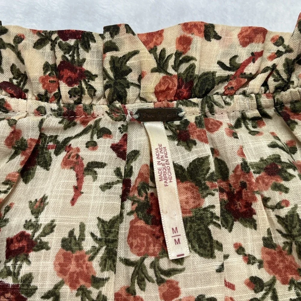 Free People Puff Sleeve Button Front‎ Blouse Womens Medium Floral Cottagecore